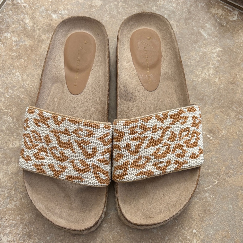 Anthropologie Leopard Print Sandals in Tan and Cream